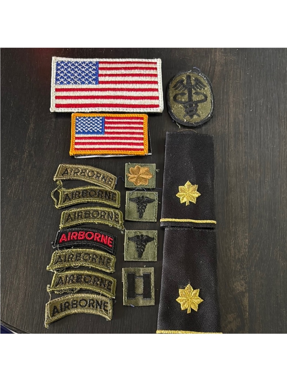 Military Patch and Insignia Assortment — Olive, Black, Red, Gold, White